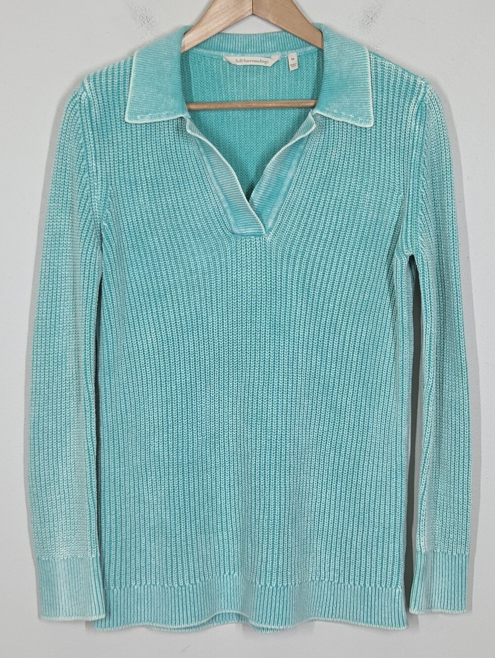 Soft Surroundings Wilde Chunky Ribbed Knit Sweater Waterfall Turquoise Teal XS